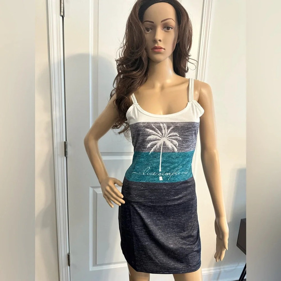 NWT-Color Block Coconut Tree Print Dress - Picture 5 of 8